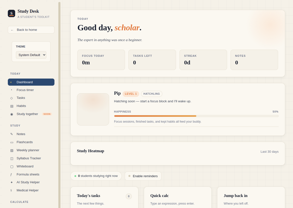 The Study Desk — productivity dashboard